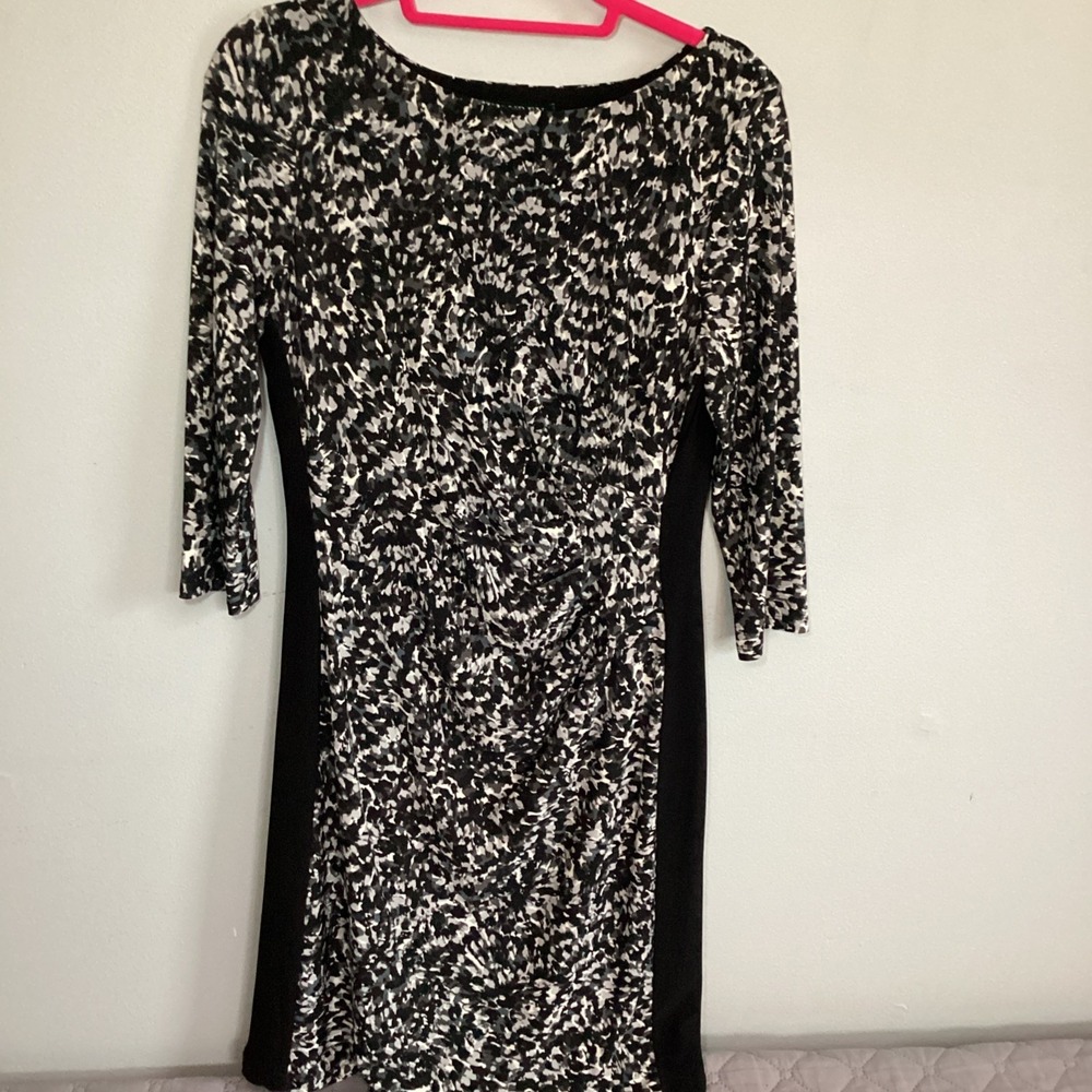 LAUREN RALPH LAUREN Black White Ruched Sheath Business Office Dress Size 10